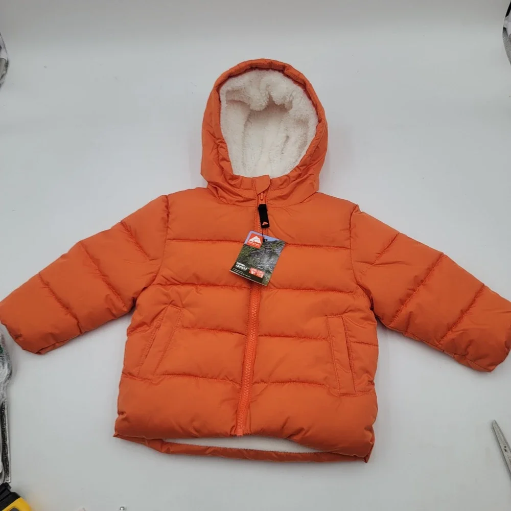 Ozark Trail Baby Puffer Jacket Orange Bliss Fleece Lined Hooded Coat 18M NEW